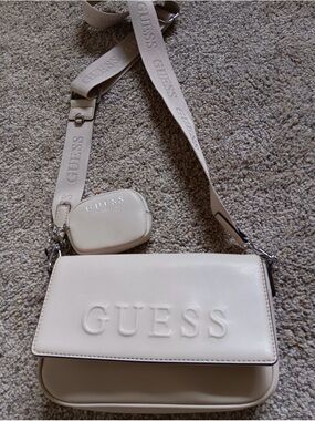 GUESS Cream Small Crossbody with Branded Strap